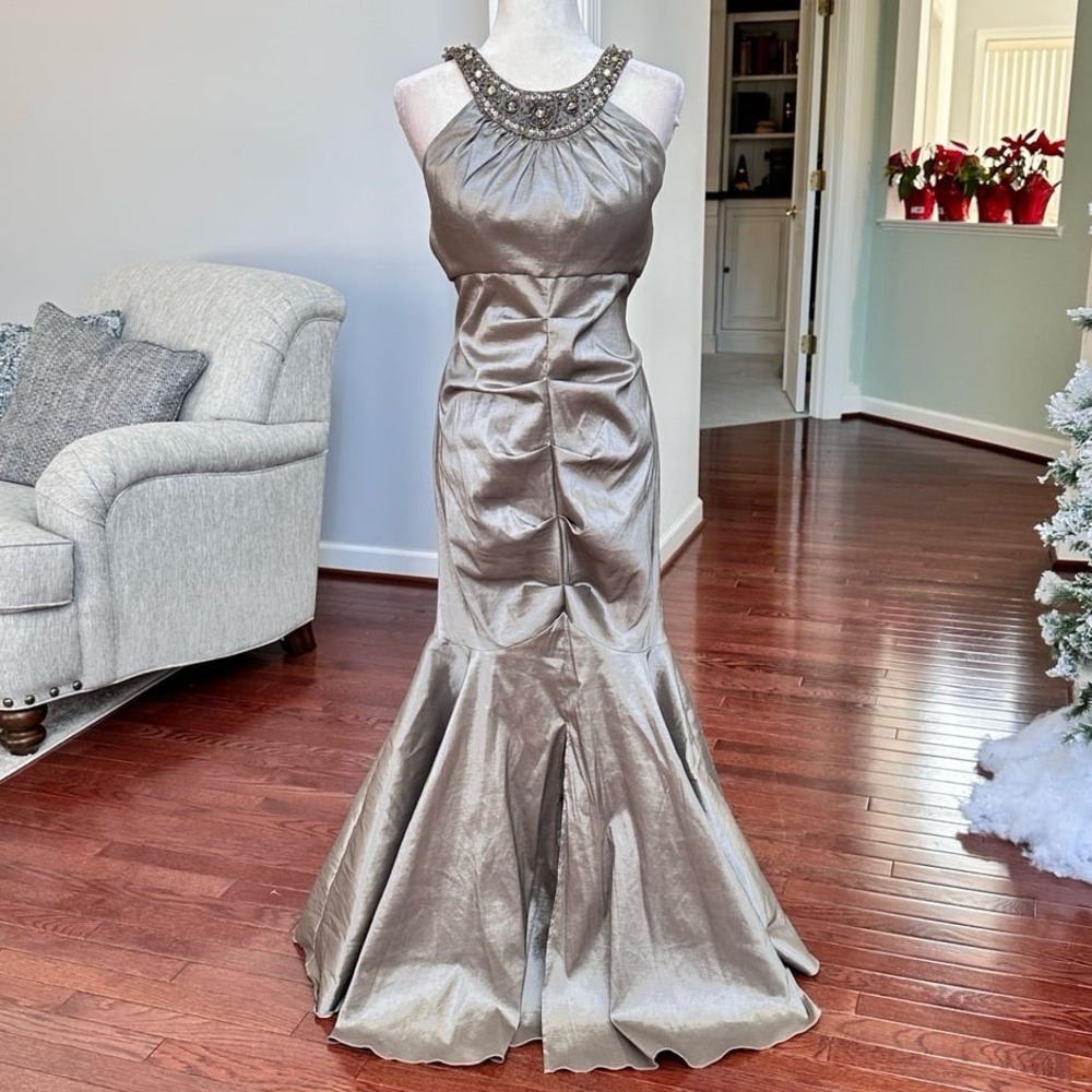 Vintage‎ R&M Richard's Fit & Flare Metallic Bronze Ruched Gown Dress Size 14